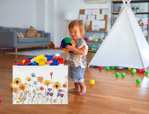 Image of NTAOHAMPER Boho Flower Nursery Basket ,Fall Wildflower Storage Bin with Handles for Your Baby and Lover to Load Your Love into it(Flower)