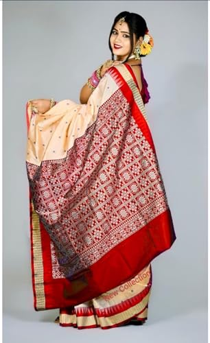 Image of NEW COLLECTION Women's Odisha Handloom Sambalpuri Pata Saree Temple Border Pasapalli Bomkai Buti Boyanika Design Saree Banarasi Soft Papa Silk Simple Ethnic Orissa Sari with Blouse Piece