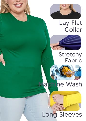 STRETCH IS COMFORT Women’s Long Sleeve Lay Flat Crew Neck Tee | Everyday Top | Plus & Regular Sizes S-5X4