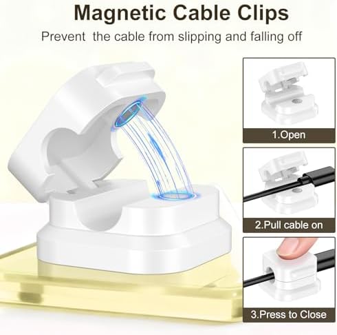 10 Pack Magnetic Cable Clips, Cord Holder with Strong Adhesive, Cable Management Organizer for Desk, Phone Charger, Computer, Car, Home Office - White/Black - 1
