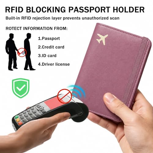 Image of ZOPPEN RFID Blocking Passport Holder for Travel - PU Leather Waterproof Lightweight Passport Cover Wallet for Women Men, Travel Organizer with Card Slots for Airline Tickets & Passport Book, Purple