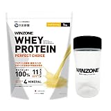 WINZONE（ウィンゾーン）ホエイ プロテイン パーフェクトチョイス 1kg 【シェイカー付き】 リッチバナナ風味 国内製造 11種ビタミン 4種ミネラル モンドセレクション最高金賞 日本新薬