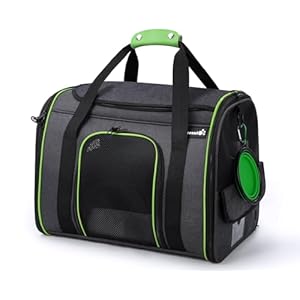 Pecute Transportin Gato con Colchón, Transportin Plegable para Perros con Asa, con Cuenco Plegable, Bolsa de Transporte para Mascotas con Ventana de Malla, Orrea Ajustable para el Hombro