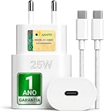 Carregador 25W Fonte USB C + Cabo, Compatível com Samsung e iPhone 17 16 15, Pro Max, Carga Rápida, Homologado ANATEL, Bivolt, Tecnologia Power Delivery