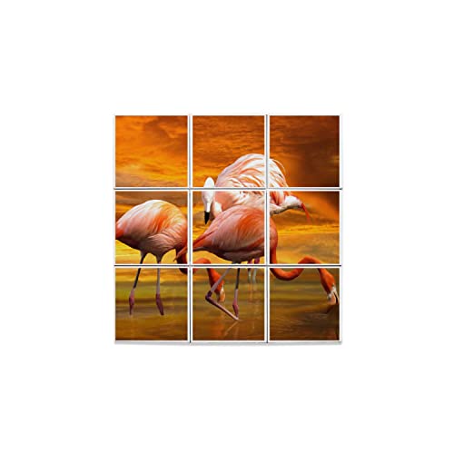 Carreaux céramique flamants roses coucher de soleil fresque murale 32cm