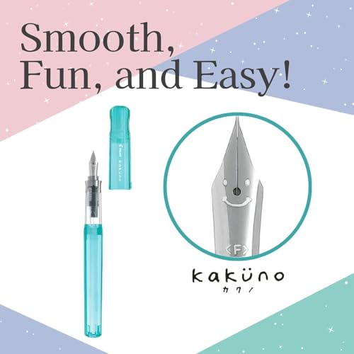 Image of Fountain Pen Set CON-40 Converter & Kakuno Fine Nib with Black Ink Cartridge & Sticky Notes - Refillable Ink System, For Beginners, Calligraphy (Green FKA-1SR-KBOG-F)