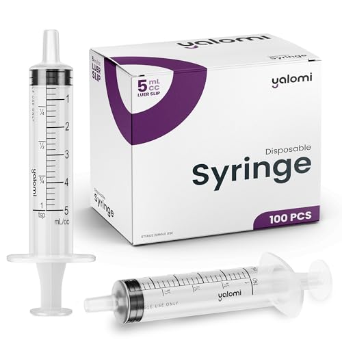 5mL Luer Slip Syringe (No Needle) | Sterile & Individually Wrapped | For Professional, Industrial & Personal Use | 100 Pack | Yalomi