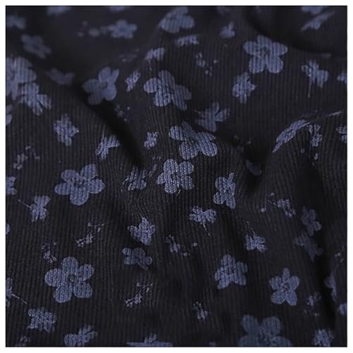 Tissu velours côtelé noir motif fleur 1.5x2m pour couture robe DIY