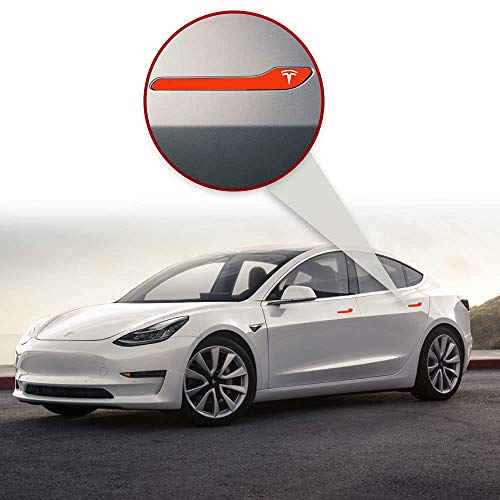 Image of IPG Compatible for Model 3 / Model Y /Juniper Door Handle Decal Sticker Wrap Kit (Set of 4) with Tesla Logo Personalize Your Tesla (Gloss Orange)