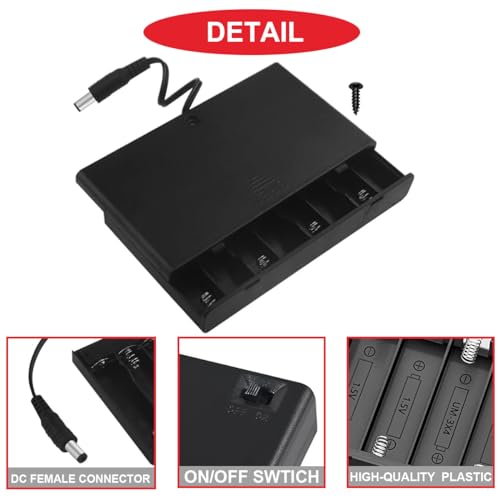 MKBKLLJY 2Pcs 8 AA 12V Battery Holder with Cover (Batteries are Not Included), with 2.1mm x 5.5mm DC Plug Switch,ON/Off Switch, Screw,Female DC Power Pigtail Cable Plug,for Arduino RC LED Strip