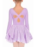 Arshiner Girls Long Sleeve Ballet Leotards with Skirt Kids Hollow Back Shiny Dance Dresses Lilac