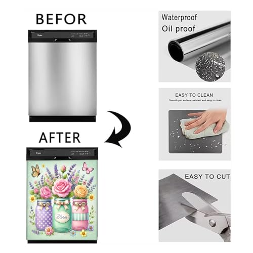 Image of BVBOX Dishwasher Magnet Cover 23 inchx26 inch, Reusable Magnetic Refrigerator Covers, Decorative Magnets Cover Fridge Door Skin Panel Stickers for Home Kitchen Appliance