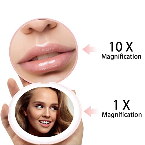 Fome Travel Makeup Mirror With Light, Led Lighted Compact Mirror Led Travel Makeup Mirror Compact Magnifying Mirror 1X/10X Handheld Double Sided Portable Folding Mirror Handbag Purse Pocket #TOP2