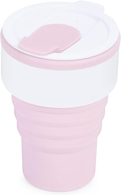 Alfoem Reusable Collapsible Coffee Mug, Durable, Leak-Proof Silicone Travel Cup (Pink)