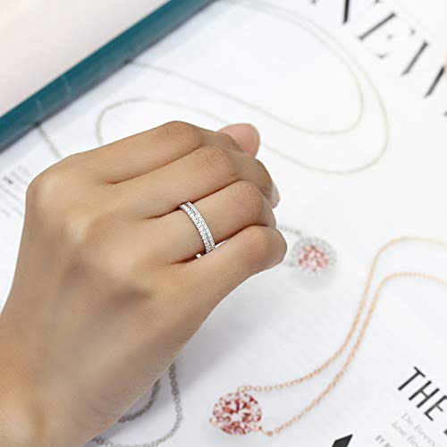 Platinum Plated 925 Sterling Silver Ring 1 Carat Cz Stone Two Row Pave Setting Eternity Ring Wedding Band (Size 5 To 9), 8 #TOP4