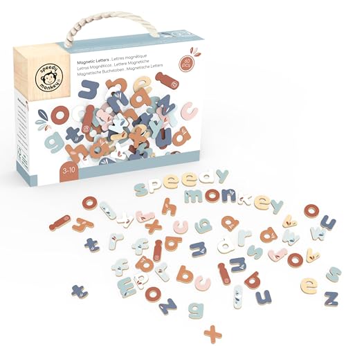 SPEEDY MONKEY Montessori Magnetic Letters | 60 Pcs Wooden ABC Set Playset