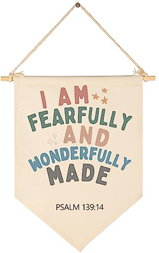 Image of Christian Bible Verses Art-Scripture Flag Sign Gift for Baby Newborn Boys Girls Kids-Banner Wall Decor Gift for Nursery Bedroom Playroom Front Door-Baby Gift Shower-I Am Fearfully