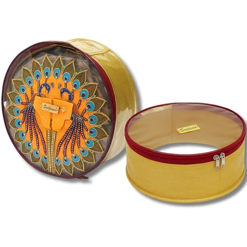 Image of Lord Krishna /Ladoo Gopal PVC Dress Round Storage Organizer Boxes | Durable & Transparent Storage Solution for Clothes & Accessories | Set of 7.5 Inch & 13.5 Inch | Ideal for Organizing