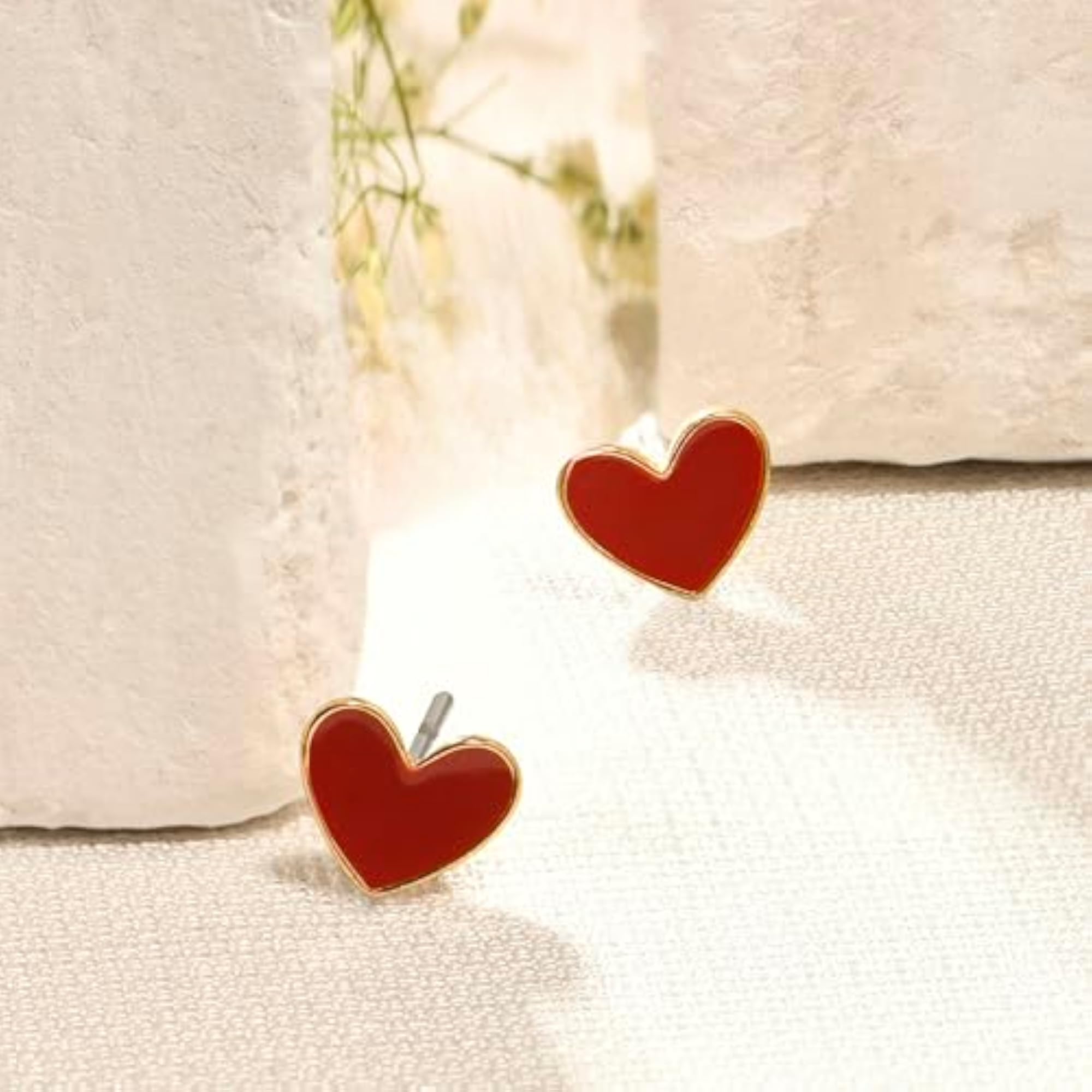 Women's Red Enamel Heart Stud Earrings, London Style