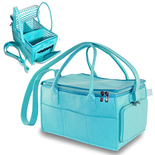 Image of LaLaLuna Diaper Caddy Organizer for Baby Girl & Boy - Changing Table & Car Diaper Caddy - Newborn & Portable - Teal Felt