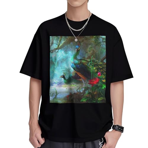 T-shirt paon coloré femme en coton à coupe ample et col rond