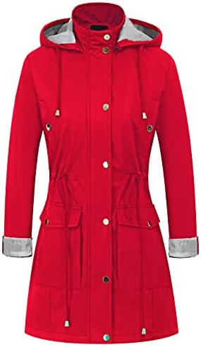 CREATMO US Women Solid Jacket Adults Long Sleeve Trench Coat Windbreaker Lightweight Packable Rain Coats Red M