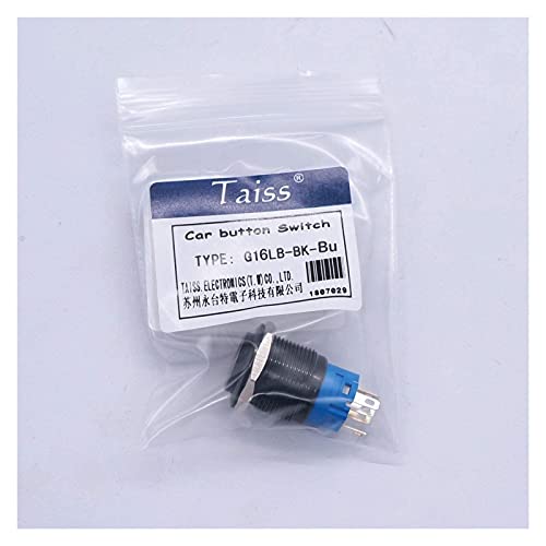 Bouton de commande métallique noir surélevé 12V 16mm - 6