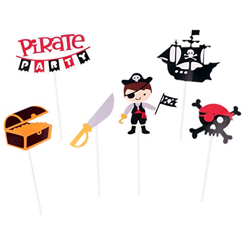 Yemenon 6 Pcs Pirate Ship Theme Cake Topper Buccaneer Theme Birthday Decororation #TOP2