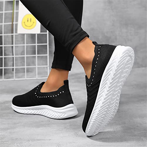Gospt Women's Slip On Sock Sneakers Glitter Rhinestone Jazz Latin Dance Mesh Shoes Black 8 #TOP5