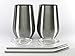 Insulated Double Walled and Vacuum Sealed Stemless 12 oz Stainless Steel Elegant Wine Glass Tumbler Set of 2 with Lids and Stainless Steel Straws - No Sweat- No Seams - Dishwasher safe