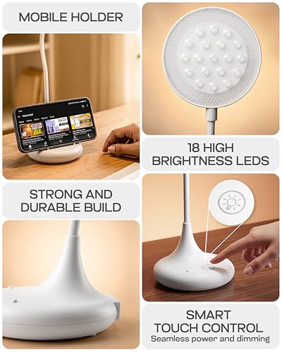Image of WEIRD WOLF Study Lamp for Students | Rechargeable Table Lamp with 3 Colour Modes | LED Desk Lamp for Reading, Office | Eye-Protection Study Light with Lithium Battery | White | 6-Month Warranty