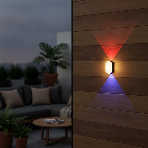Image of Modern Outdoor Wall Light | 3-in-1 Color Changing LED Up Down Lamp | Waterproof Exterior Wall Sconce for Home, Gate, Garden, Balcony & Patio (Switch Control) (Glint)