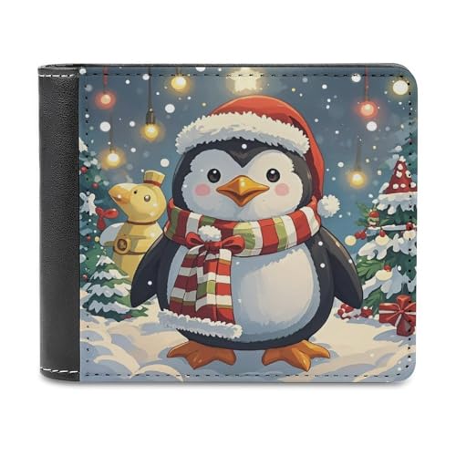 LDGSUPH Christmas Funny Penguin Leather Wallet Slim Bifold Wallet Billfold Purse Fashion Credit Card Holder Front Pocket Wallets for Adult