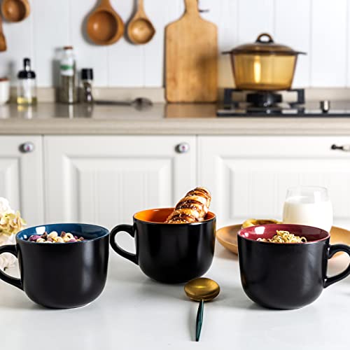 AmorArc 24 oz Soup Mugs with Handles, Jumbo Ceramic Bowls Mugs Set with