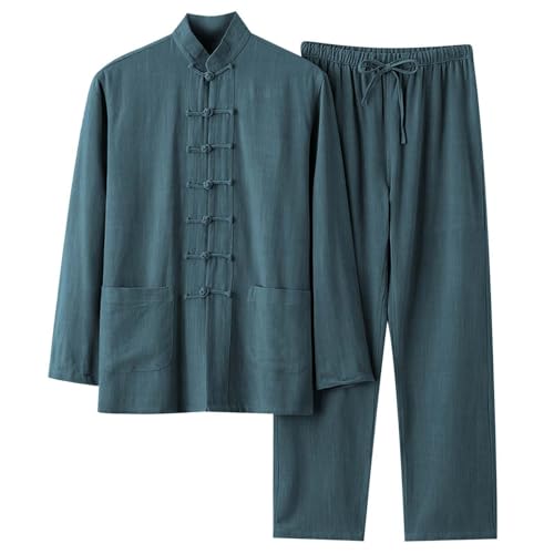 Set Uomo Lino Stile Tradizionale Cinese Vestito Orientale Retrò Manica Lunga Camicia Pantaloni Sciolti Primavera Otono Moda Classico Set Comodo Per Uso Quotidiano, Verde, XL Set Uomo Lino Stile Tradizionale Cinese Vestito Orientale Retrò Manica Lunga Camicia Pantaloni Sciolti Primavera Otono Moda Classico Set Comodo Per Uso Quotidiano, Verde, XL
