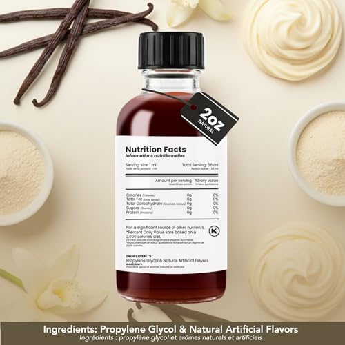 Image of Dolce Flav Vanilla Extract - 2 Ounce Water-Soluble Kosher, Sugar-Free, Concentrated Vanilla Flavoring for Baking, Cookies & Desserts, Includes Measured Dropper