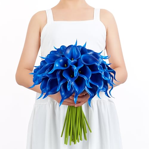 Image of SITUMEIZI 24 Pcs Fake Blue Flowers Artificial Calla Lily