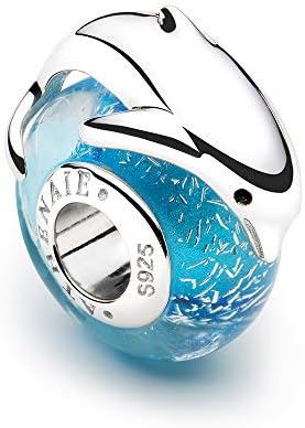ATHENAIE Italian Murano Glass 925 Sterling Silver Playful Dolphin Charms Beads for Bracelet