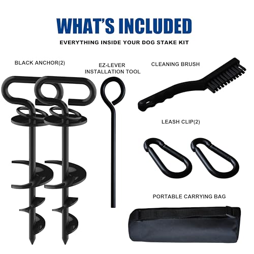 Image of Eurmax USA 2-Pack Heavy Duty Dog Tie Out Stake, No-Tangle In Ground Anchor Runner for Large Dogs up to 210 Lbs - Perfect for Yard, Beach and Camping (Square,Black)