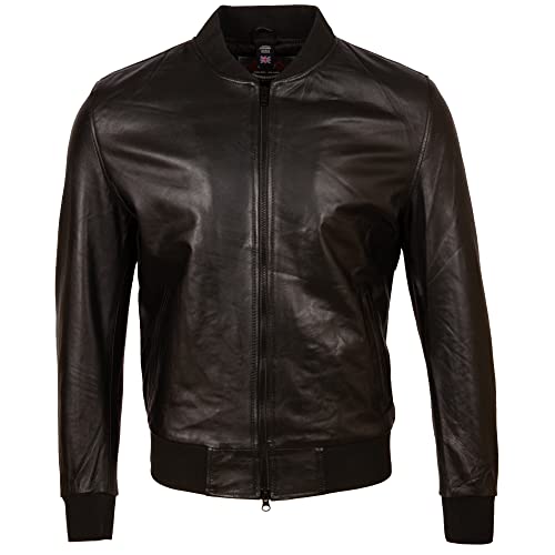 Aviatrix Chaqueta bomber de piel auténtica para hombre (D9J9), Negro, S