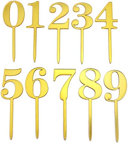 WEFOO Gold Acrylic Numbers 0-9 Cake Toppers Table Numbers Set of 10 for Wedding Anniversary Birthday Baby Shower Party Decorations