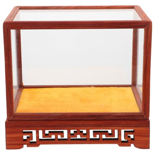 BESPORTBLE Boîte de Présentation Transparente en Verre avec Socle en Bois Massif 19x14x14 Cm, Coffret de Rangement pour Figurines, Vitrine Décorative pour Vase, pour Exposition et Décoration