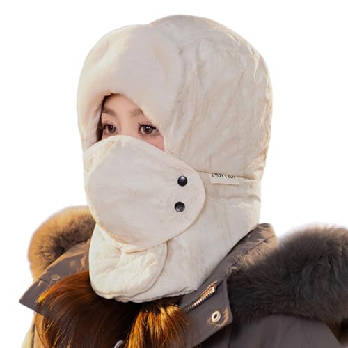 jiahesuw Ear Protective Fleece Trapper Hat Hooded Trapper Hat for Hiking Skiing Cold Weather Facecover Earflap Hat Headgear