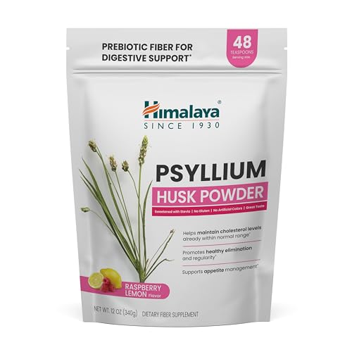 Himalaya Raspberry Lemon Psyllium Husk Powder Daily Fiber Supplement for Digestive Health & Regularity Sugar-Free Gluten-Free Vegan No Artificial Colors Easy-to-Mix 12 oz (340 g)