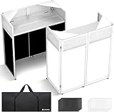 CAHAYA Mobiler DJ Tisch Faltbar – Professioneller DJ Booth mit Stoffblenden in Schwarz&Weiß, Stabiler Metallrahmen, Kabelmanagement&Transporttasche, DJ Workstation für Controller & Laptop, 102x51cm