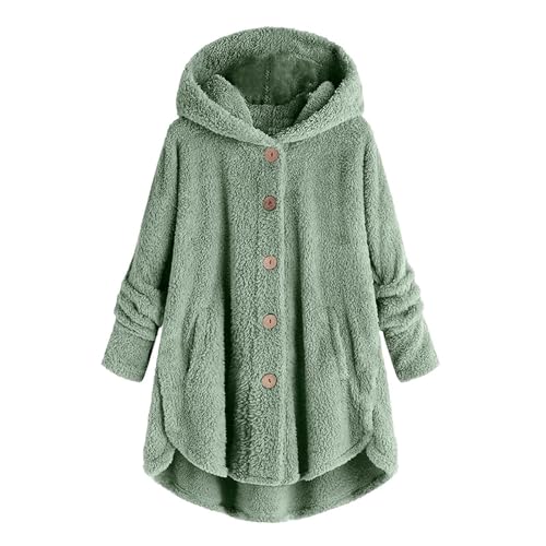 Girls Fuzzy Fleece Jacket Thicken Sherpa Hooded Coat Warm Winter Button Down Outwear Jackets Clothes With Pockets