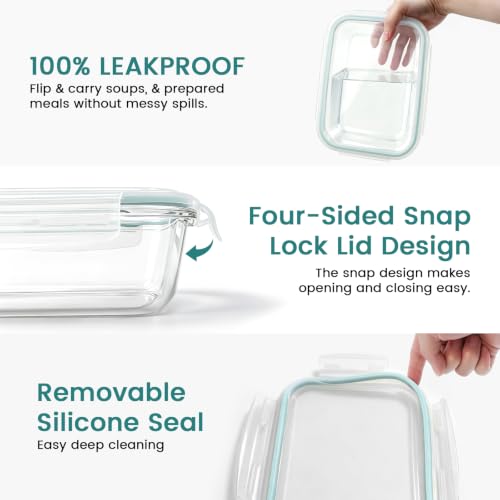 Luvan 1520ML Large Glass Food Storage Containers with Lids, Airtight Glass Meal Prep Containers Set Lunch Box BPA Free & Leak-Proof for Microwave,Oven,Freezer and Dishwasher Safe - Image 3