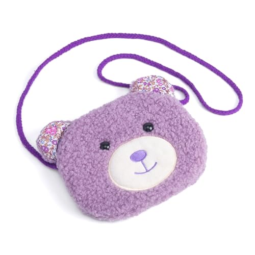 Plush Teddy Bear Crossbody Bag for Little Girls, Toddlers, Kids Age 3-8 - Purple