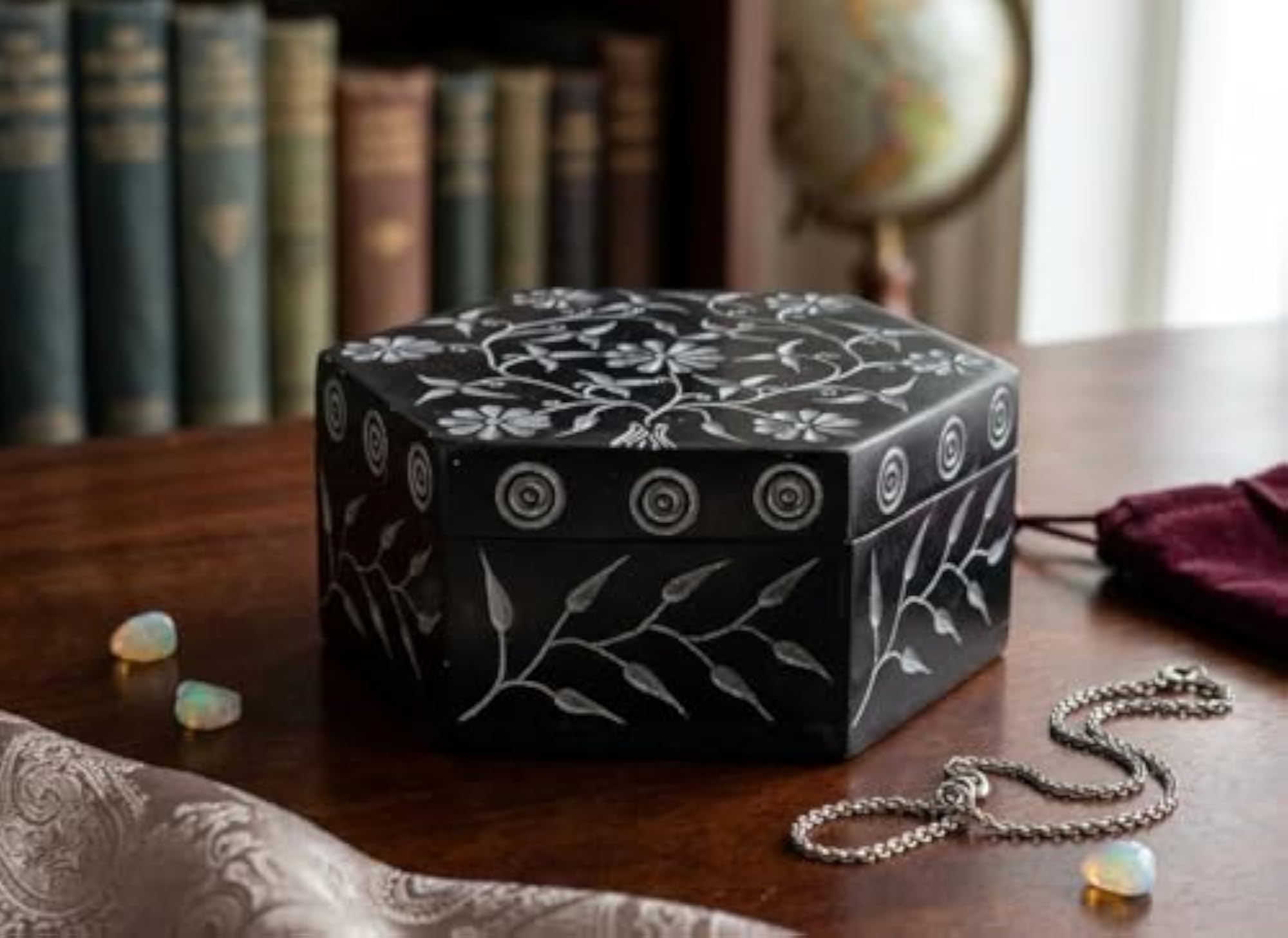 Handcarved Stone Decorative Box for Jewellery & Makeup Storage