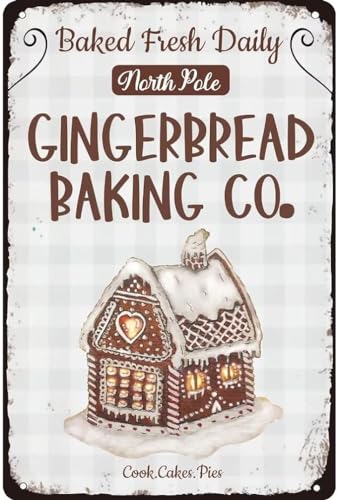 Baked Fresh Daily Gingerbread Baking Co. Christmas Sign Vintage Metal Tin Sign for Kitchen Home Office Bar Cafe Decor 8x12 Inch